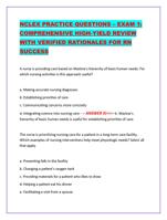 NCLEX PRACTICE QUESTIONS  EXAM 1:  COMPREHENSIVE HIGH-YIELD REV
