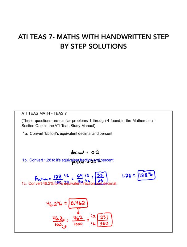 ATI TEAS 7- MATHS WITH HANDWRITTEN STEP BY STEP SOLUTIONS - PaperSoc