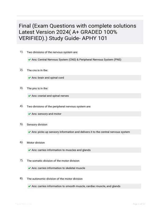 Final (Exam Questions with complete solutions Latest Version 2024( A+ ...