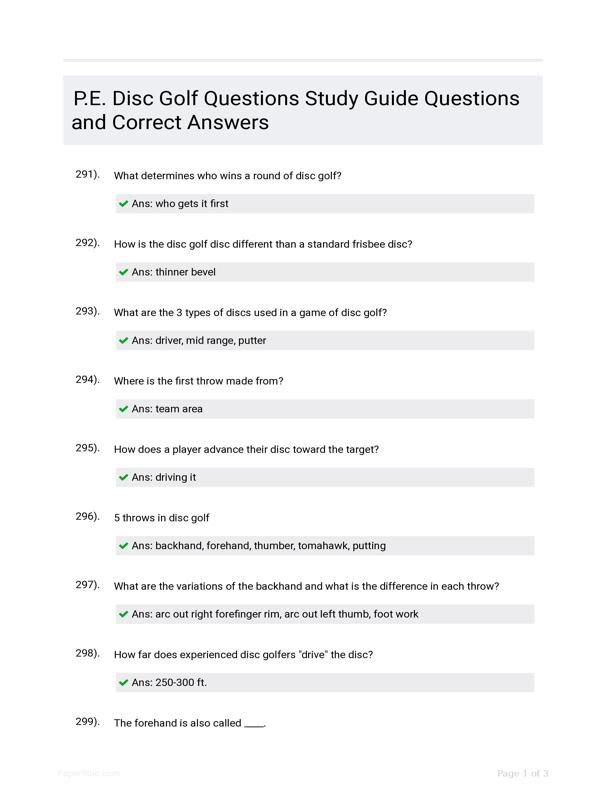 P E Disc Golf Questions Study Guide Questions And Correct Answers p-e-disc-golf-questions-study-guide-questions-and-correct-answers