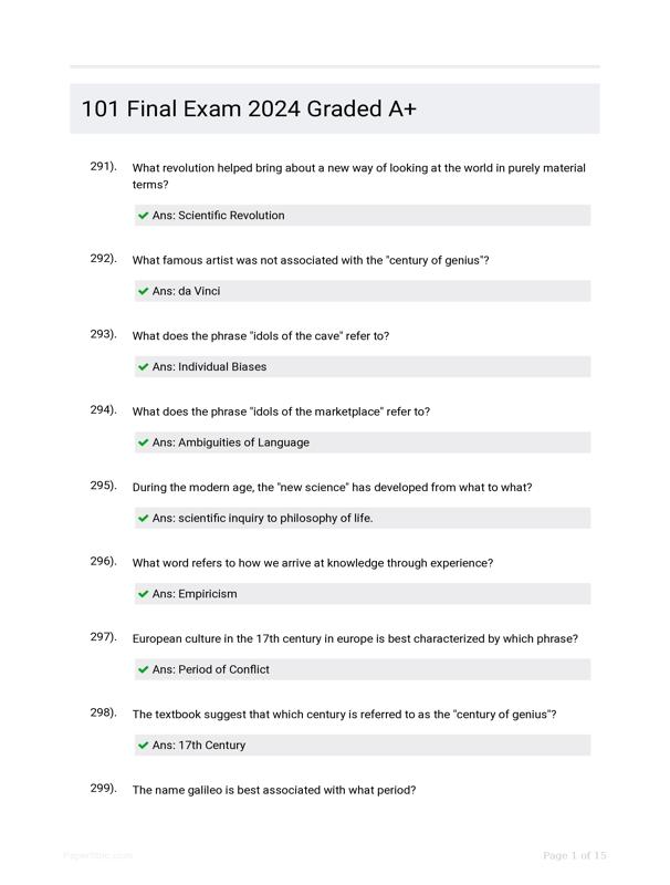101 Final Exam 2024 Graded A+ - PaperSoc