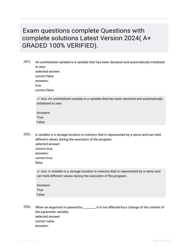 Exam questions complete Questions with complete solutions Latest ...