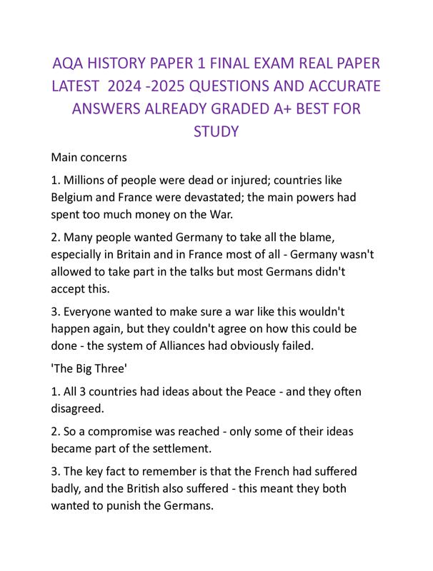 AQA HISTORY PAPER 1 FINAL EXAM REAL PAPER LATEST 2024 -2025 QUESTIONS ...