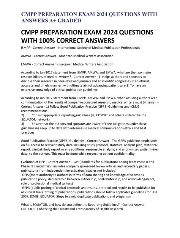CMPP PREPARATION EXAM 2024 QUESTIONS WITH ANSWERS A+ GRADED - PaperSoc