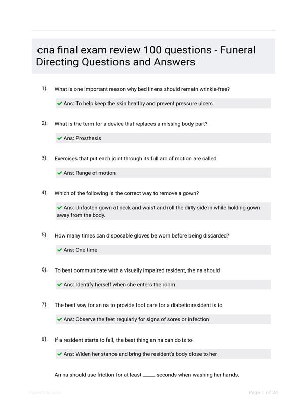 Cna Final Exam Review 100 Questions Funeral Directing Questions And cna-final-exam-review-100-questions-funeral-directing-questions-and