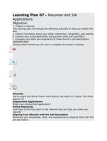 learning plan 07 -resumes and job applications o