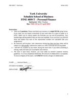 FINE 4050 T  Personal Finance Final Exam Winter 2022 - York University