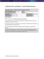 ASSESSMENT TASK 1: QUESTIONING  16 SHORT ANSWER QUESTIONS