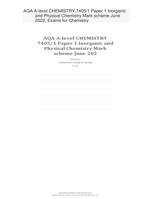 AQA A-level CHEMISTRY 7405/1 Paper 1 Inorganic and Physical Chemistry Mark scheme June 2022, Exams for Chemistry