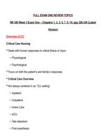 FULL EXAM ONE REVIEW TOPICS NR 340 Week 3 Exam One  Chapters 1, 2, 3, 5, 7, 9, 14, pgs 228-324 (Latest Version)