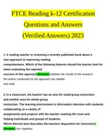 FTCE Reading k-12 Certification Questions and Answers(Verified Answers) 2023