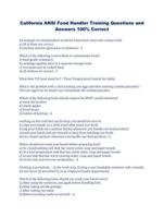 California ANSI Food Handler Training Questions and Answers 100% Correct