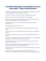 Learn2Serve Managers Food Handlers License Exam (2023  2024) Verified Solution