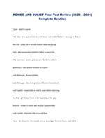 ROMEO AND JULIET Final Test Review (2023  2024) Complete Solution