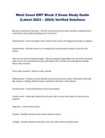 West Coast EMT Block 2 Exam Study Guide (Latest 2023  2024) Verified Solutions