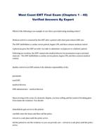 West Coast EMT Final Exam (Chapters 1  40) Verified Answers By Expert
