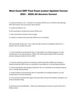 West Coast EMT Final Exam (Latest Updated Version 2023  2024) All Answers Correct