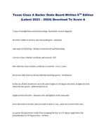 Texas Class A Barber State Board Written 6TH Edition (Latest 2023  2024) Download To Score A