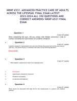 NRNP 6531 ADVANCED PRACTICE CARE OF ADULTS ACROSS THE LIFESPAN  FINAL EXAM LATEST  2023-2024 ALL 100 QUESTIONS AND C
