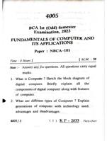 BCA 1st SEMESTER FUNDAMENTAL OF COMPUTER QUESTION PAPER