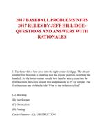 2017 BASEBALL PROBLEMS NFHS  2017 RULES BY JEFF HILLIDGEQUESTIONS AND ANSWERS WITH  RATIONALES