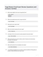 Yoga Renew Final Exam Review Questions and Answers Verified.