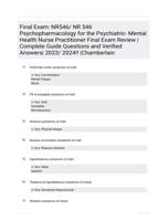 Final Exam: NR546/ NR 546 Psychopharmacology for the Psychiatric- Mental Health Nurse Practitioner Final Exam Review | Complete Guide Questions  and Verified Answers| 2023/ 2024!! |Chamberlain