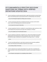 ATI FUNDAMENTALS PROCTOR 2023 EXAM QUESTIONS (69 TERMS) WITH VERIFIED DEFINITIONS UPDATED 2024