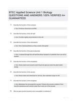 BTEC Applied Science Unit 1 Biology QUESTIONS AND ANSWERS 100% VERIFIED A+ GUARANTEED