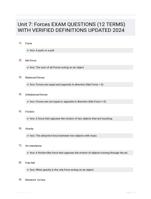Unit 7: Forces EXAM QUESTIONS (12 TERMS) WITH VERIFIED DEFINITIONS UPDATED 2024