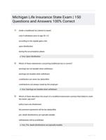 Michigan Life Insurance State Exam | 150 Questions and Answers 100% Correct