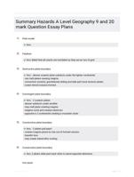 Summary Hazards A Level Geography 9 and 20 mark Question Essay Plans