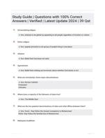 Study Guide | Questions with 100% Correct Answers | Verified | Latest Update 2024 | 39 Qst