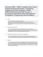 Summary RIMS - CRMP Complete Study Guide; 1 Analyze the Business Model, 2 Developing Organizational Risk Strategies, 3 RIMS CRMPImplementing the Risk Process, 4 Developing Organizational Risk Management Competency, 5 Supporting Decision Making