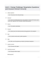 Unit 6 - Energy Challenge: Respiration Questions and Answers Solved Correctly