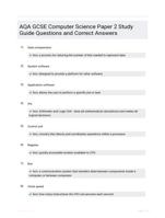 AQA GCSE Computer Science Paper 2 Study Guide Questions and Correct Answers