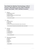 Test Bank for Medical Terminology a Short Course 10th Edition by Davi Ellen Chabner| Latest Test Bank 100% Veried Answers
