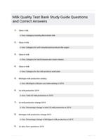 Milk Quality Test Bank Study Guide Questions and Correct Answers