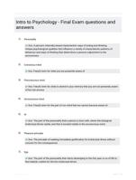 Intro to Psychology - Final Exam questions and answers