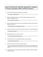Iowa Commercial Pesticide Applicator Category 1A Exam Questions With Verified Answers
