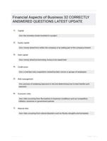 Financial Aspects of Business 32 CORRECTLY ANSWERED QUESTIONS LATEST UPDATE