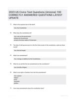 2023 US Civics Test Questions (Arizona) 100 CORRECTLY ANSWERED QUESTIONS LATEST UPDATE