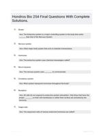 Hondros Bio 254 Final Questions With Complete Solutions.