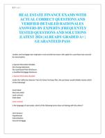 REAL ESTATE FINANCE EXAMS WITH  ACTUAL CORRECT QUESTIONS AND  VERIFIED DETAILED RATIONALES  ANSWERS BY EXPERTS