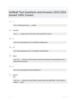 Softball Test Questions and Answers 2023.2024 Solved 100% Correct