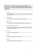 WGU D077 Concepts in Marketing, Sales, and Customer Contact |386 Questions| With Correct Answers.