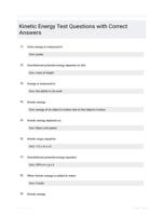 Kinetic Energy Test Questions with Correct Answers