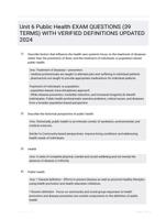 Unit 6 Public Health EXAM QUESTIONS (39 TERMS) WITH VERIFIED DEFINITIONS UPDATED 2024