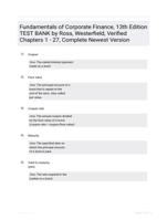 Fundamentals of Corporate Finance, 13th Edition TEST BANK by Ross, Westerfield, Verified Chapters 1 - 27, Complete Newest Version