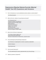 Depression/Bipolar/Mania/Suicide (Mental Health Test #2) Questions and Answers